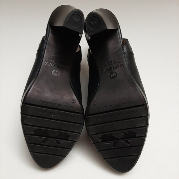 WONDERS Spain Memory Gel Peep-Toe Slingback Heels Black Leather Sz US 7.5 Eur 39 - Picture 14 of 16